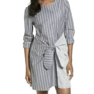 Pleione Shirt Dress Womens Size Small Gray White Striped Long Casual Mini